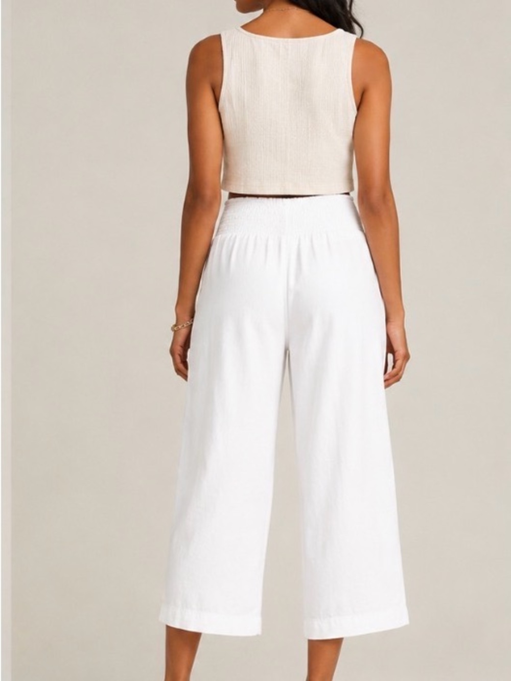Anthropologie pilcro Linen blend Crop Wide Leg Culottes Pants XL white summer - Picture 2 of 10